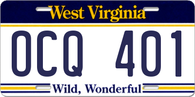 WV license plate OCQ401