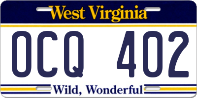 WV license plate OCQ402