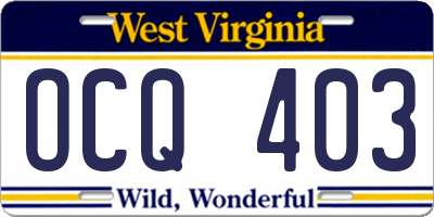 WV license plate OCQ403