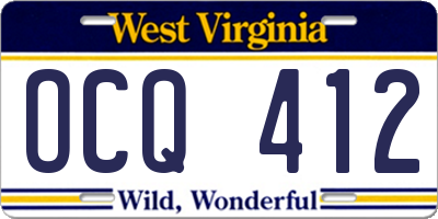 WV license plate OCQ412