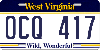 WV license plate OCQ417