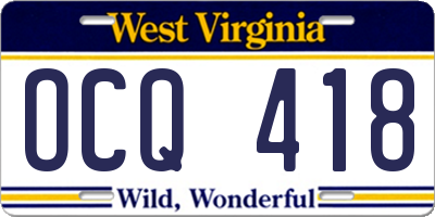 WV license plate OCQ418
