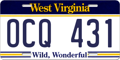 WV license plate OCQ431