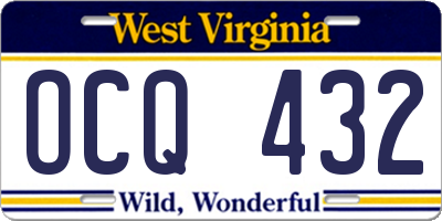 WV license plate OCQ432