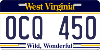 WV license plate OCQ450