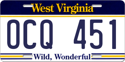 WV license plate OCQ451