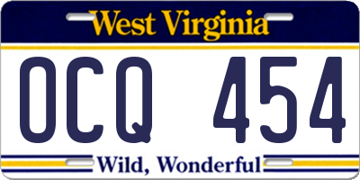 WV license plate OCQ454