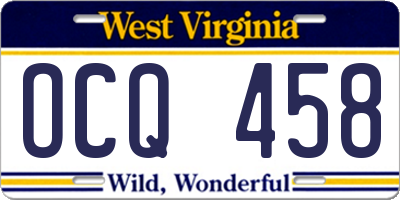 WV license plate OCQ458