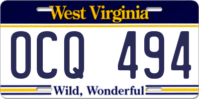 WV license plate OCQ494