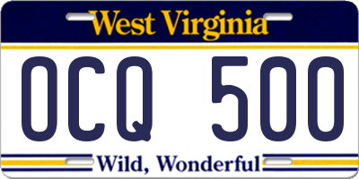 WV license plate OCQ500