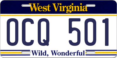 WV license plate OCQ501