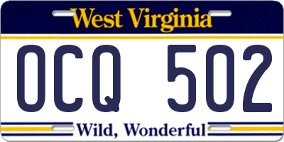 WV license plate OCQ502