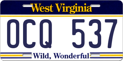 WV license plate OCQ537
