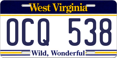 WV license plate OCQ538
