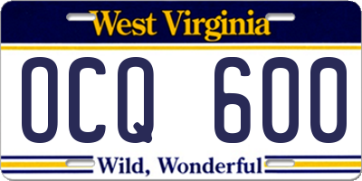 WV license plate OCQ600