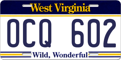WV license plate OCQ602