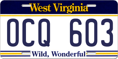 WV license plate OCQ603