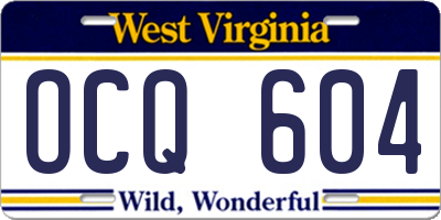 WV license plate OCQ604