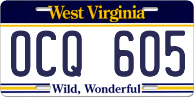 WV license plate OCQ605
