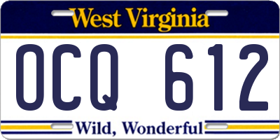 WV license plate OCQ612