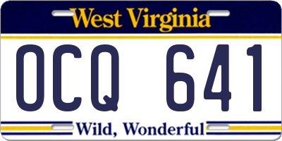 WV license plate OCQ641