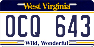 WV license plate OCQ643