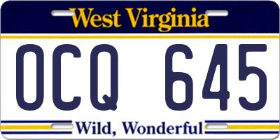 WV license plate OCQ645