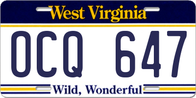 WV license plate OCQ647