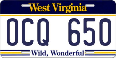 WV license plate OCQ650