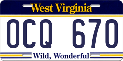 WV license plate OCQ670