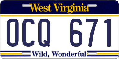 WV license plate OCQ671
