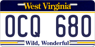 WV license plate OCQ680