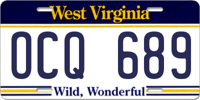 WV license plate OCQ689