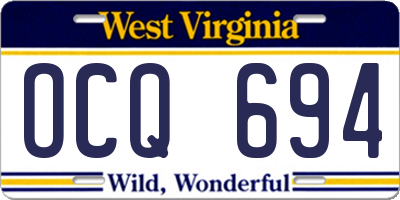 WV license plate OCQ694