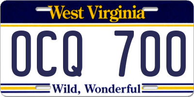 WV license plate OCQ700