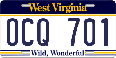 WV license plate OCQ701