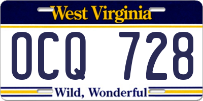 WV license plate OCQ728