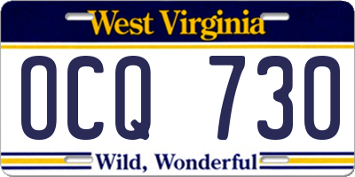 WV license plate OCQ730