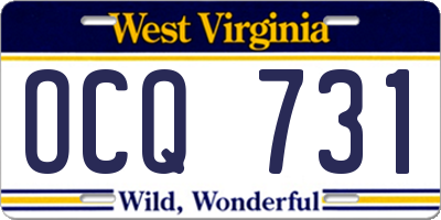 WV license plate OCQ731