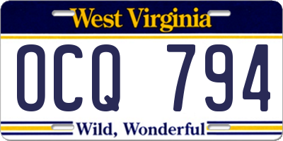 WV license plate OCQ794