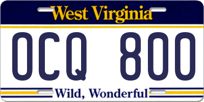 WV license plate OCQ800