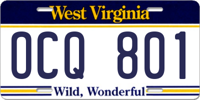 WV license plate OCQ801