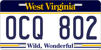WV license plate OCQ802