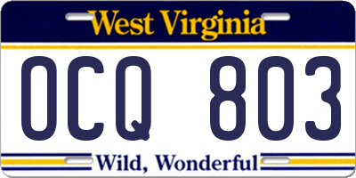 WV license plate OCQ803