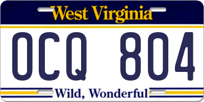 WV license plate OCQ804