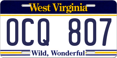 WV license plate OCQ807