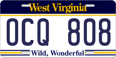 WV license plate OCQ808