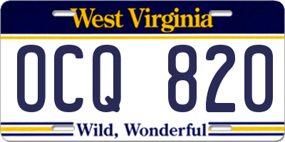 WV license plate OCQ820