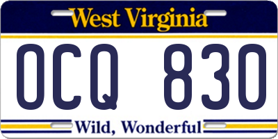 WV license plate OCQ830