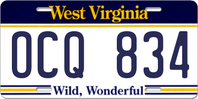 WV license plate OCQ834